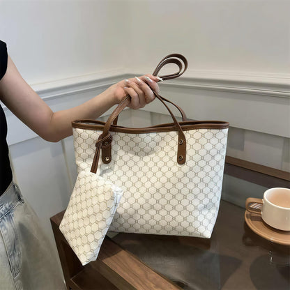 Women Abstract Printed Tote Shoulder Bag with Pouch