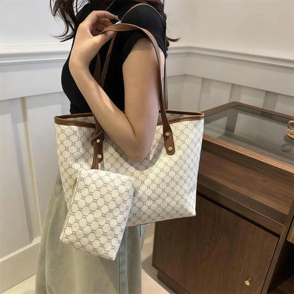 Women Abstract Printed Tote Shoulder Bag with Pouch