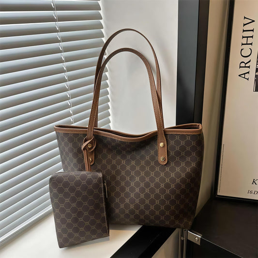 Women Abstract Printed Tote Shoulder Bag with Pouch